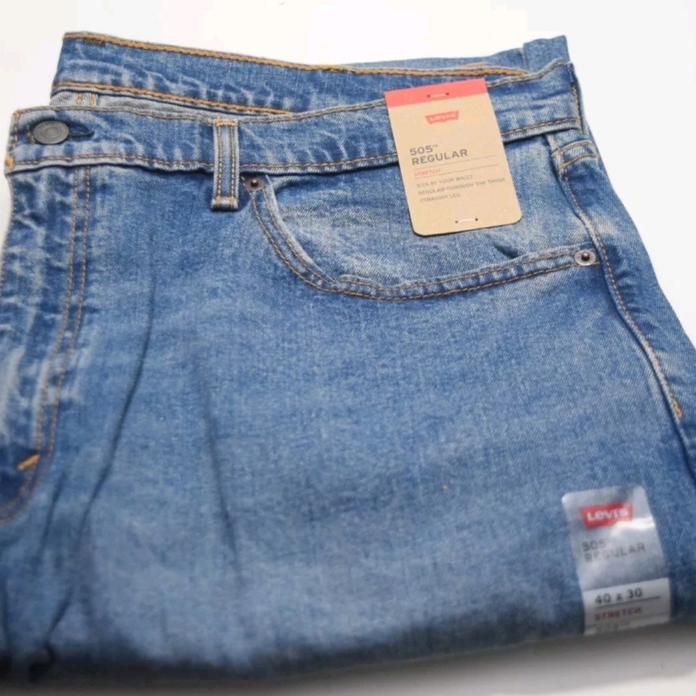 NEW Levi's 505 Regular Fit Stretch Jeans stone wash med Blue multiple sizes